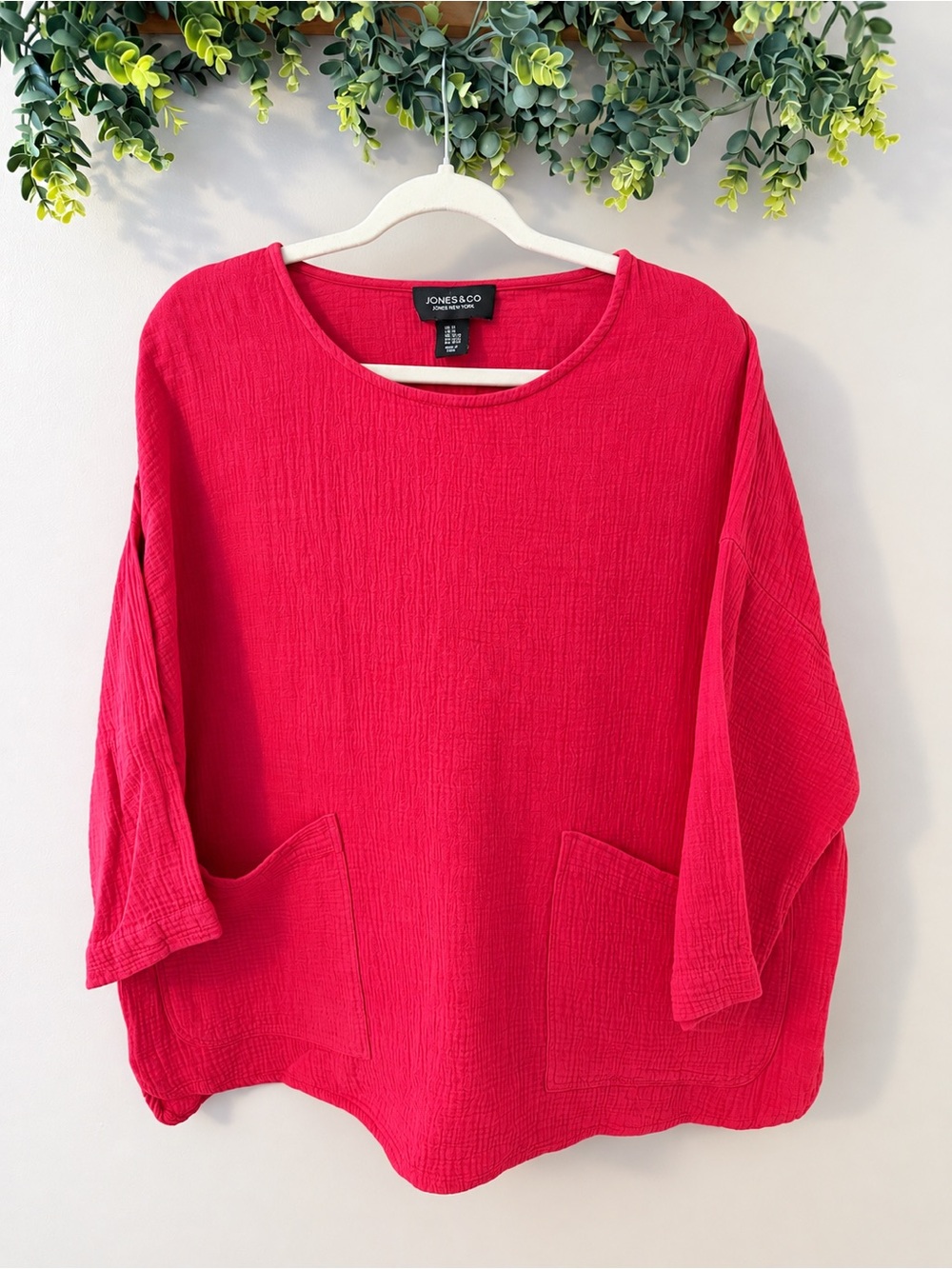 Jones New York Pink Textured Pocket Tunic Top Size 1X